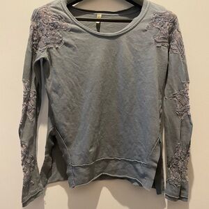 Free People Bluish Gray Embellished Long Sleeve Shirt